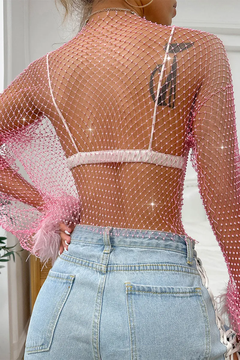 TQ3517 Furry Fishnet ShirtTop