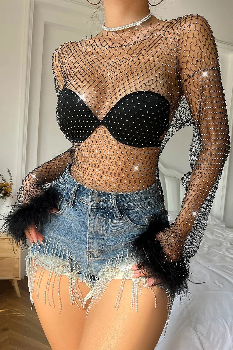 TQ3517 Furry Fishnet ShirtTop