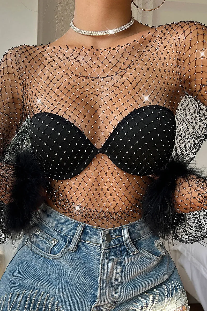 TQ3517 Furry Fishnet ShirtTop