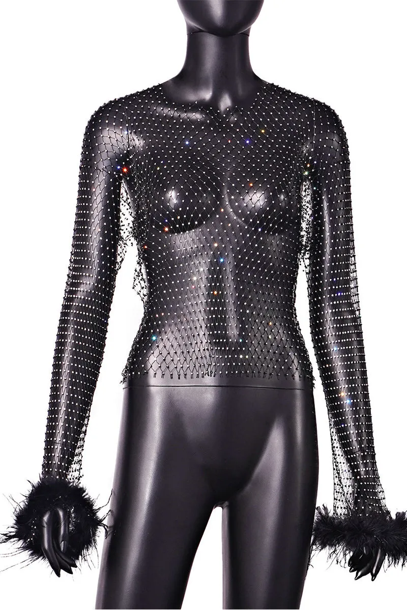 TQ3517 Furry Fishnet ShirtTop