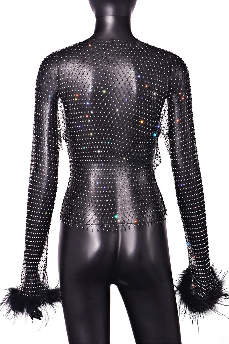 TQ3517 Furry Fishnet ShirtTop