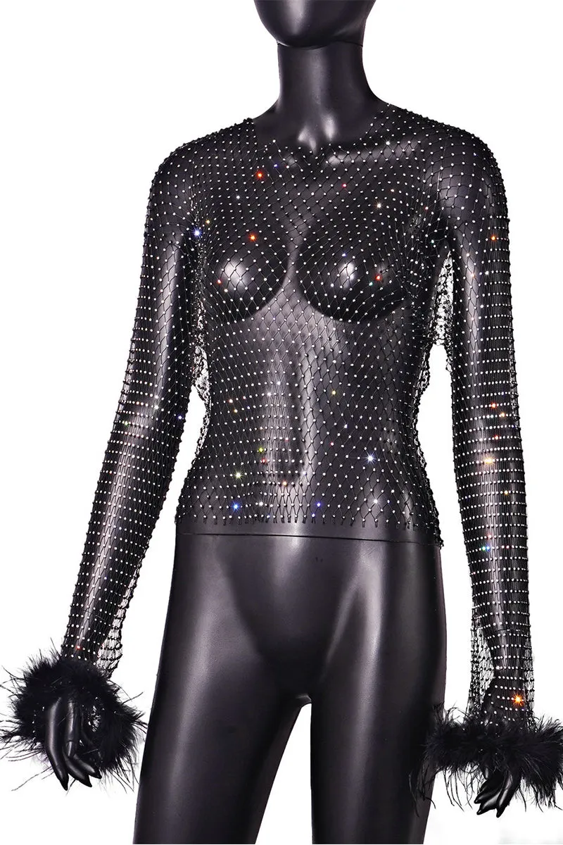 TQ3517 Furry Fishnet ShirtTop