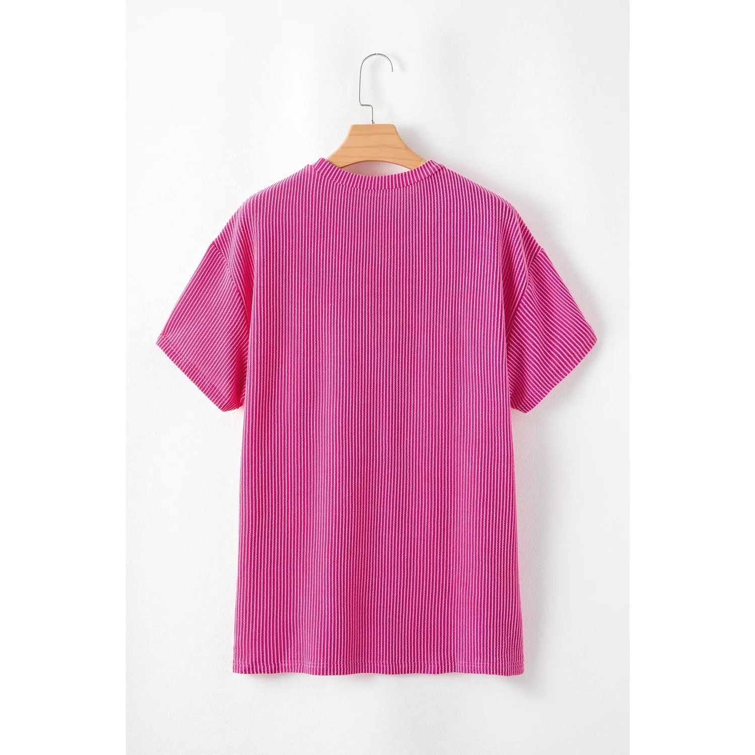 Turquoise Crinkle Rib Knit Pocketed Loose Fit Crew Neck T Shirt