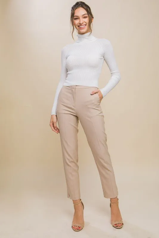 Turtleneck Ribbed Knit Sweater Top