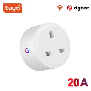 Tuya 20A Zigbee Smart Plug UK Socket Power Strip Mini Home Wireless Outlet with Energy Monitor Compatible with Alexa Google Home
