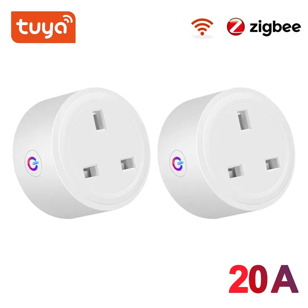 Tuya 20A Zigbee Smart Plug UK Socket Power Strip Mini Home Wireless Outlet with Energy Monitor Compatible with Alexa Google Home