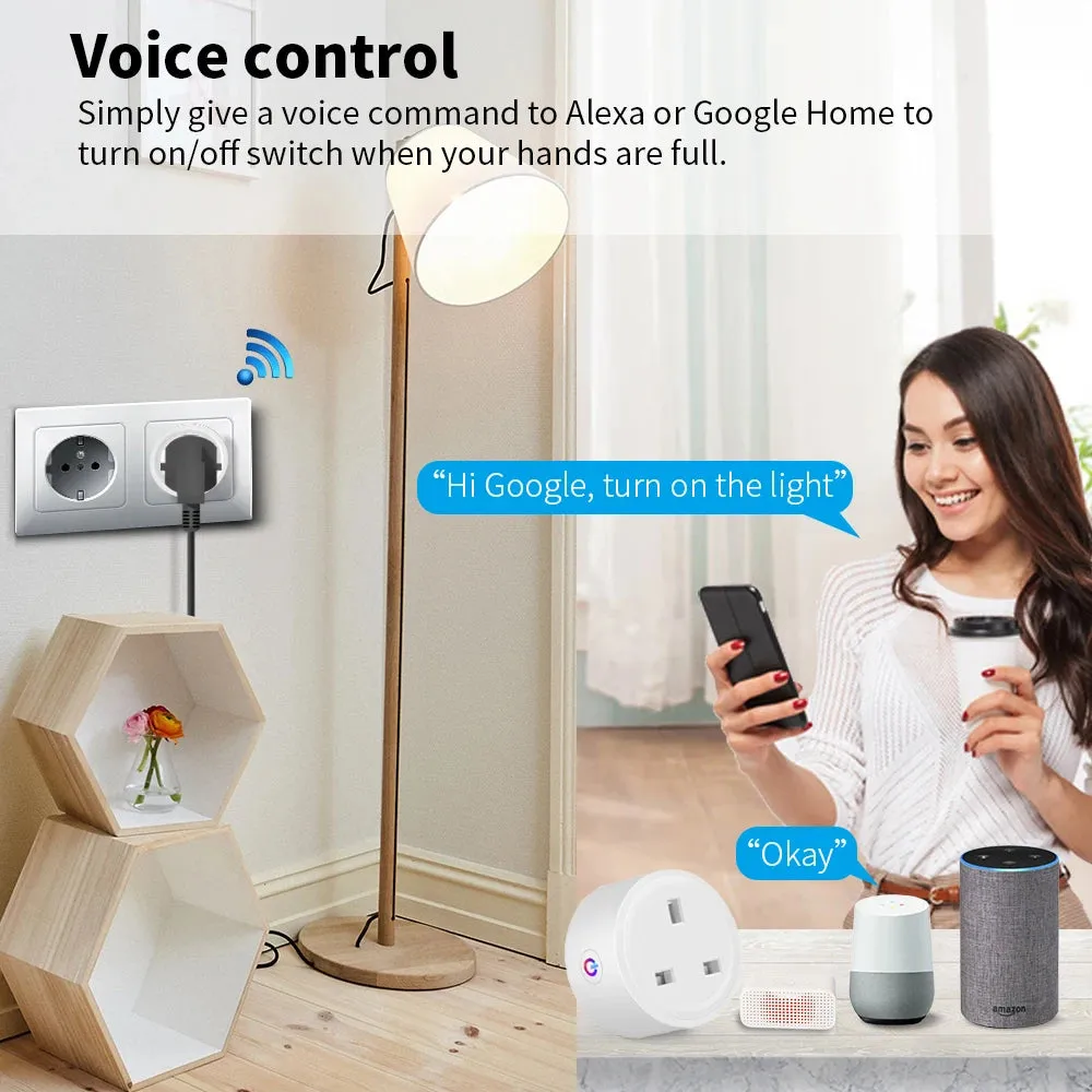 Tuya 20A Zigbee Smart Plug UK Socket Power Strip Mini Home Wireless Outlet with Energy Monitor Compatible with Alexa Google Home