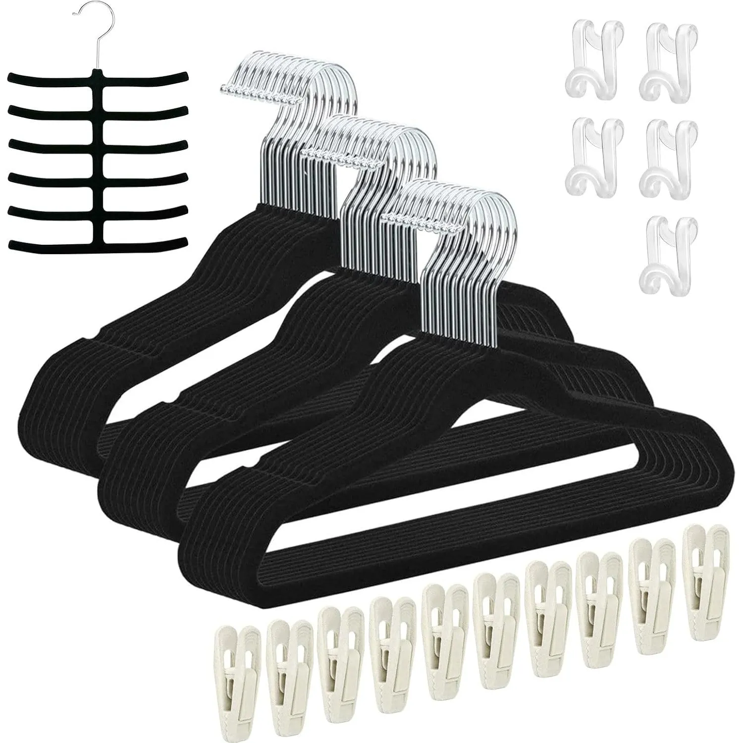 Tycom Clothes Hangers (50 Pack) Velvet - Ultra Thin Space Saving Coats Clothes Hangers Non-Slip Suit Hangers with 360 Degree Swivel Hook Hold Up-to 5KG for Jackets, Pants, Dress- 50p White