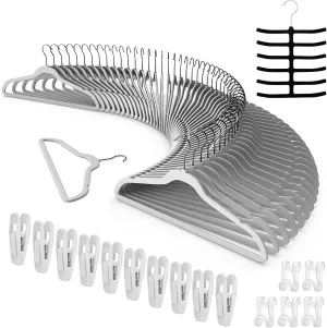 Tycom Clothes Hangers (50 Pack) Velvet - Ultra Thin Space Saving Coats Clothes Hangers Non-Slip Suit Hangers with 360 Degree Swivel Hook Hold Up-to 5KG for Jackets, Pants, Dress- 50p White