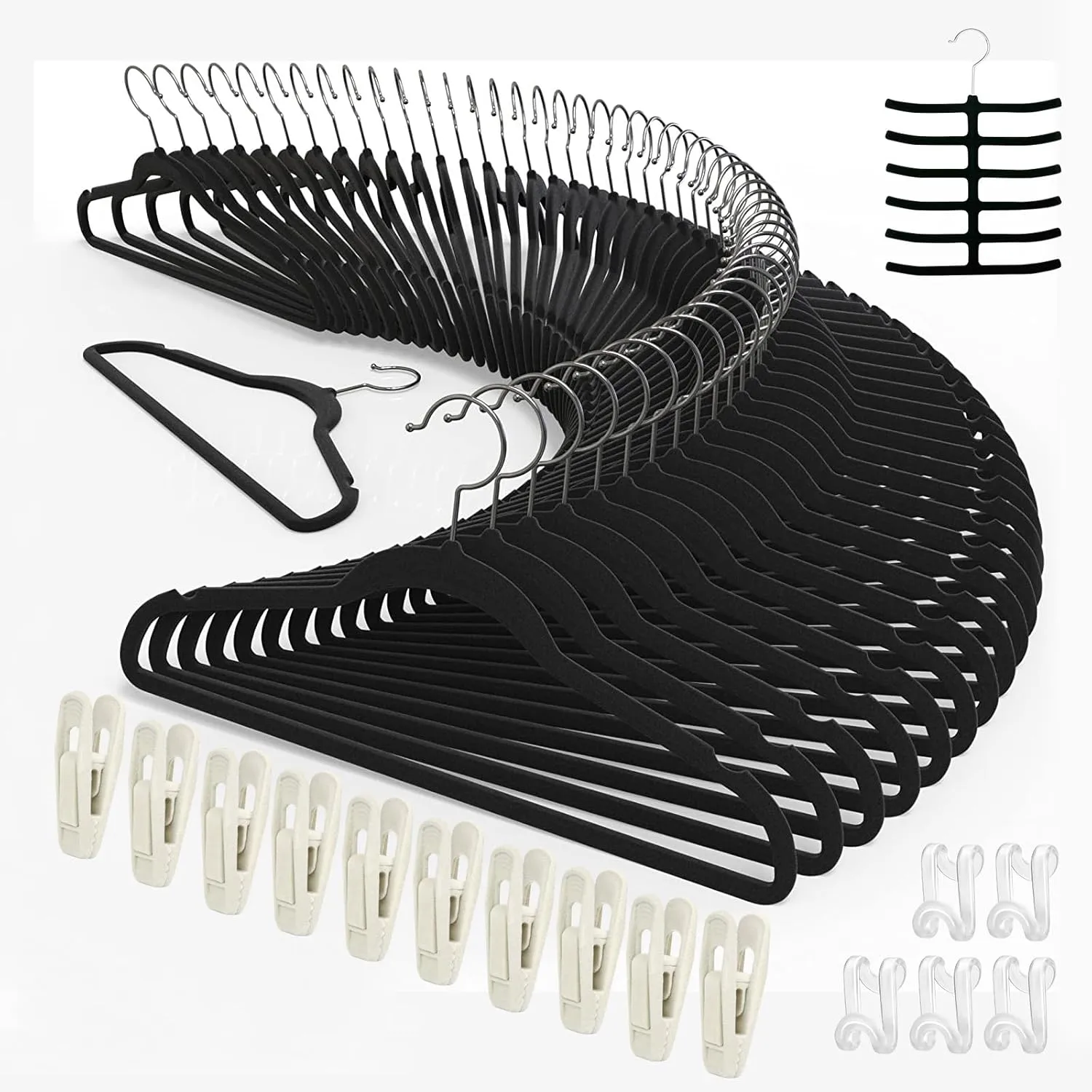 Tycom Clothes Hangers (50 Pack) Velvet - Ultra Thin Space Saving Coats Clothes Hangers Non-Slip Suit Hangers with 360 Degree Swivel Hook Hold Up-to 5KG for Jackets, Pants, Dress- 50p White