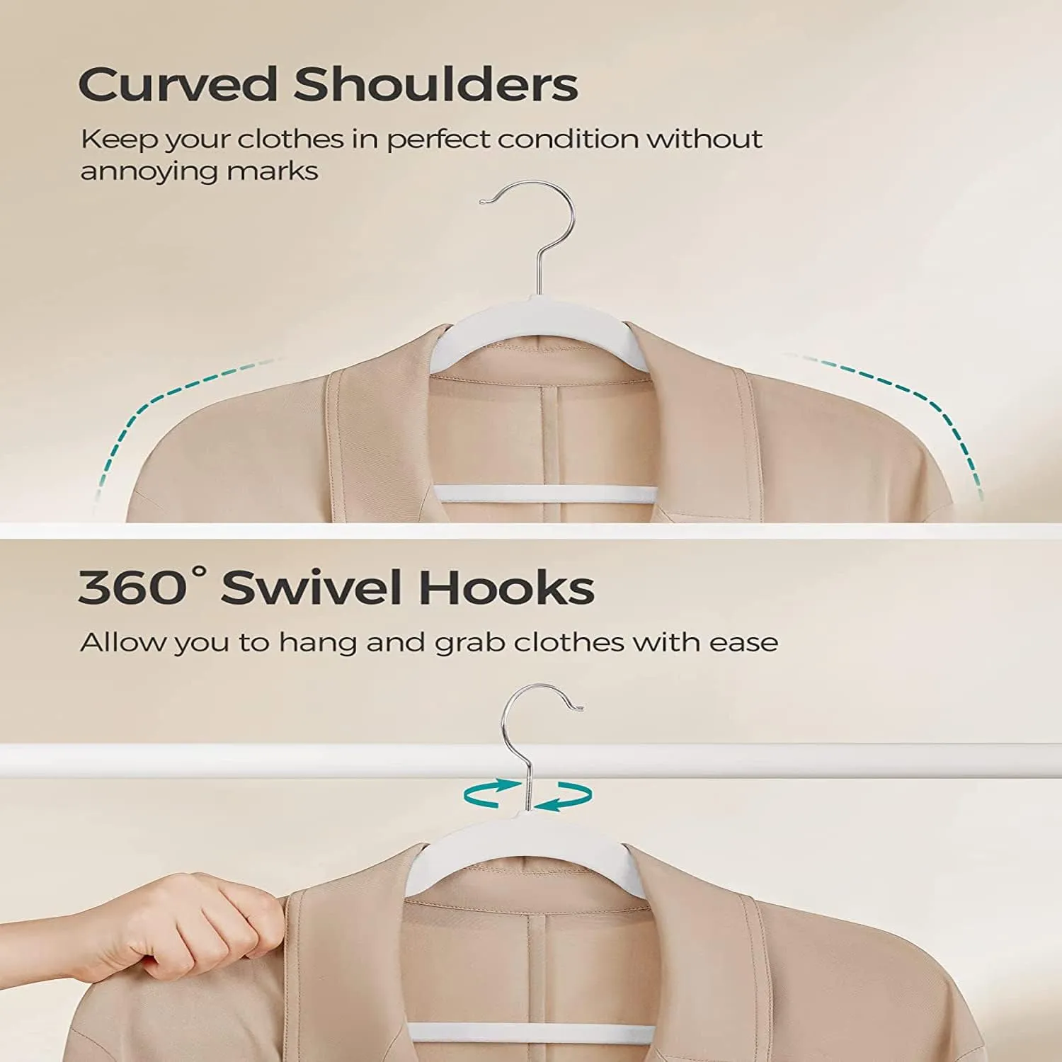 Tycom Clothes Hangers (50 Pack) Velvet - Ultra Thin Space Saving Coats Clothes Hangers Non-Slip Suit Hangers with 360 Degree Swivel Hook Hold Up-to 5KG for Jackets, Pants, Dress- 50p White