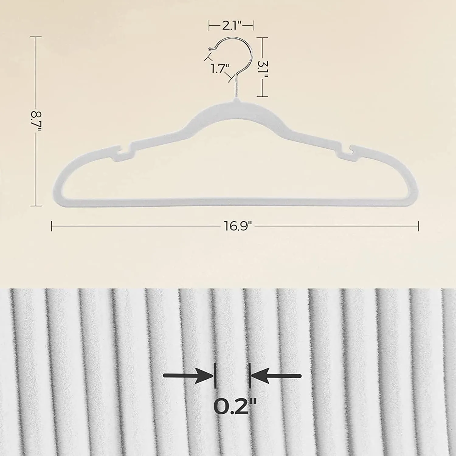 Tycom Clothes Hangers (50 Pack) Velvet - Ultra Thin Space Saving Coats Clothes Hangers Non-Slip Suit Hangers with 360 Degree Swivel Hook Hold Up-to 5KG for Jackets, Pants, Dress- 50p White