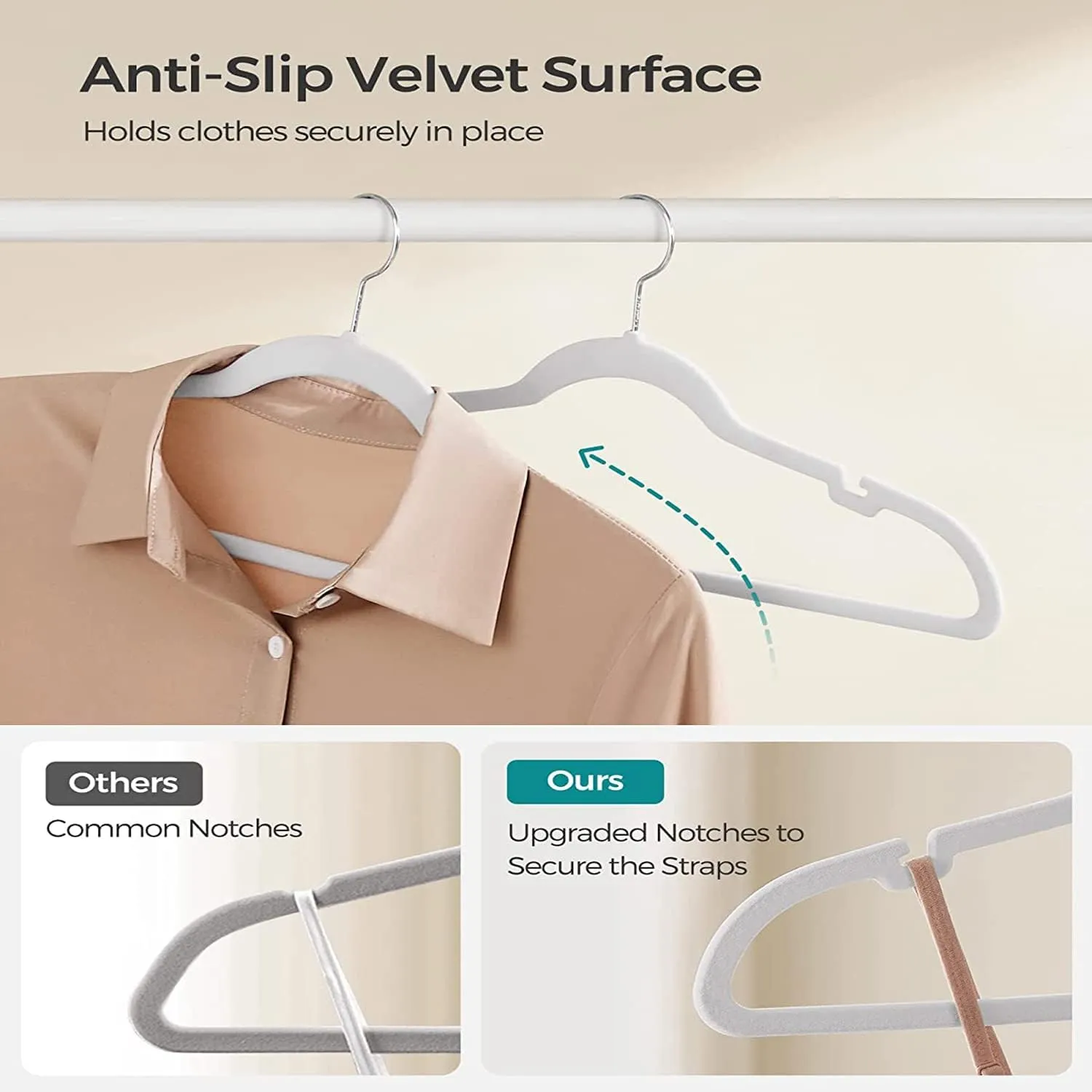 Tycom Clothes Hangers (50 Pack) Velvet - Ultra Thin Space Saving Coats Clothes Hangers Non-Slip Suit Hangers with 360 Degree Swivel Hook Hold Up-to 5KG for Jackets, Pants, Dress- 50p White