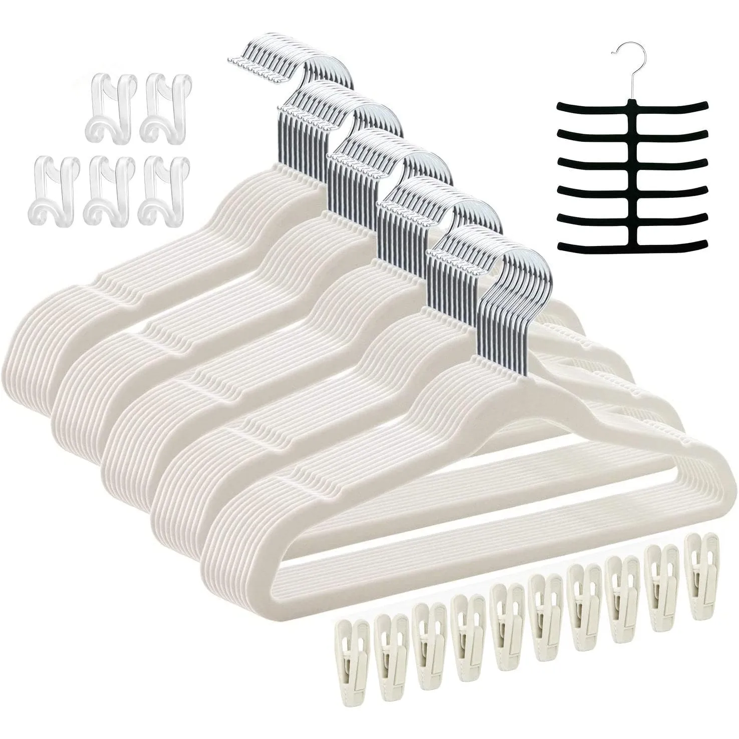 Tycom Clothes Hangers (50 Pack) Velvet - Ultra Thin Space Saving Coats Clothes Hangers Non-Slip Suit Hangers with 360 Degree Swivel Hook Hold Up-to 5KG for Jackets, Pants, Dress- 50p White