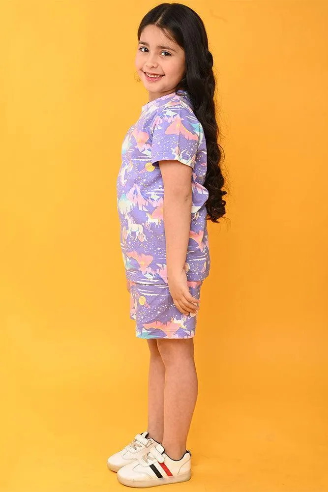 UNICORN PLANET SLEEPWEAR SHORTS SET - PURPLE
