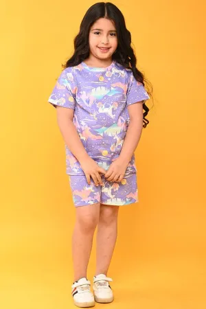 UNICORN PLANET SLEEPWEAR SHORTS SET - PURPLE