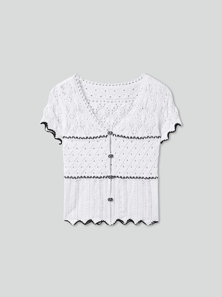 V-Neck Hollow Crochet Top