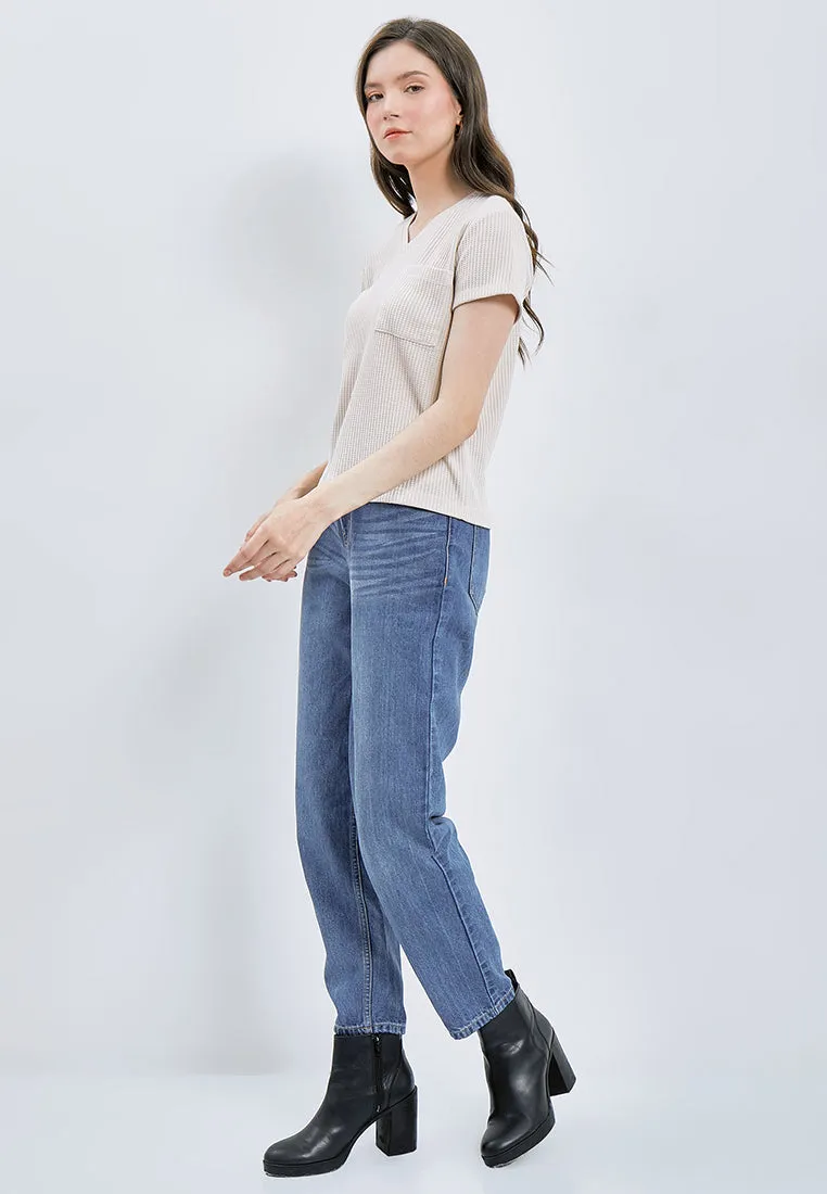 V-neck Waffle T-shirt with Pocket
