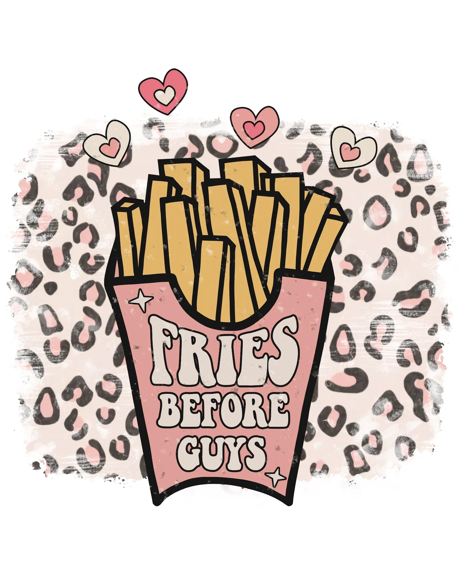 Valentine Retro Fries Before Guys Leopard Print Love Women's T-shirt