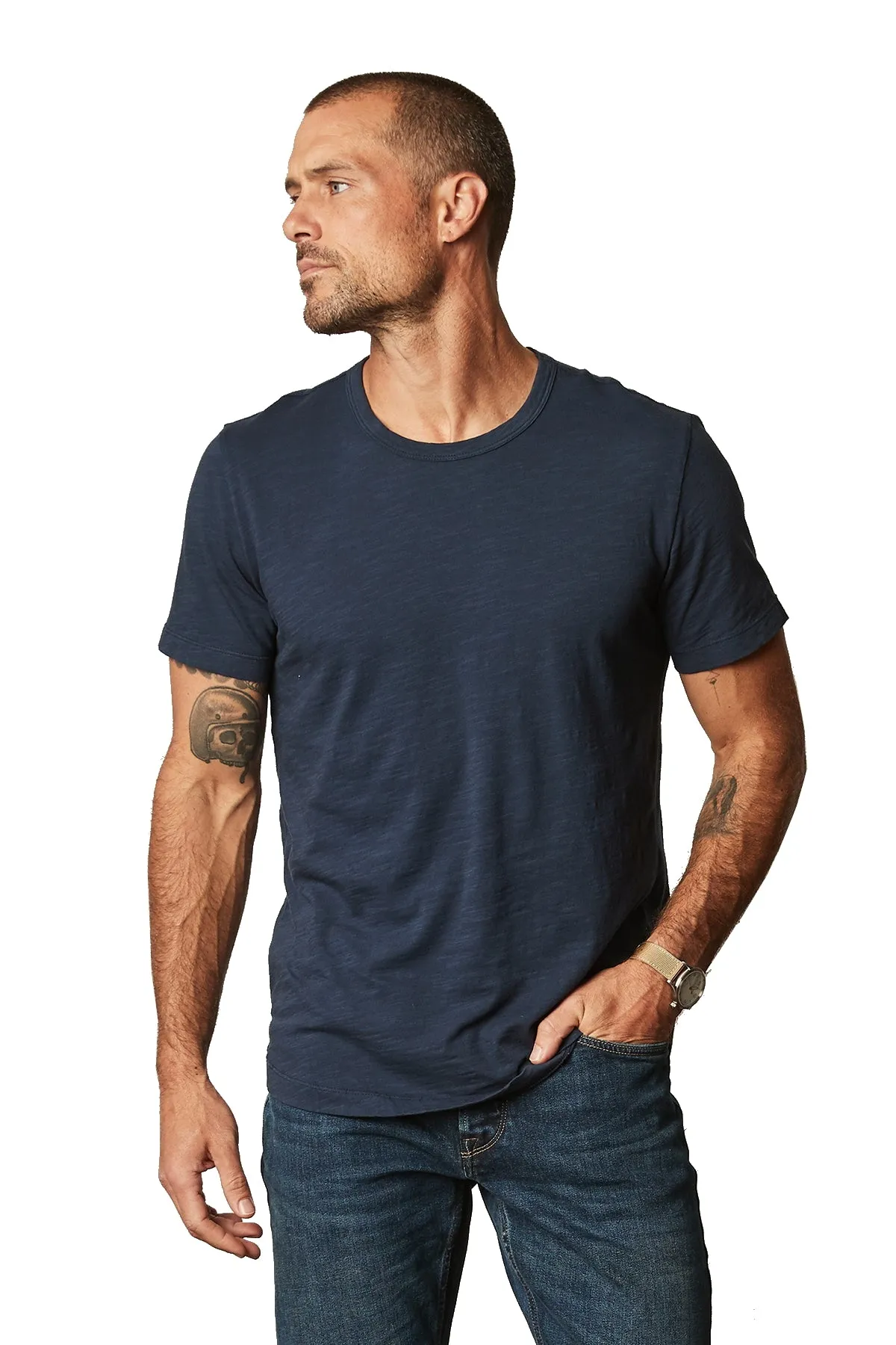 Velvet by Graham & Spencer Amaro Crew Neck Textured Slub Cotton T-Shirt