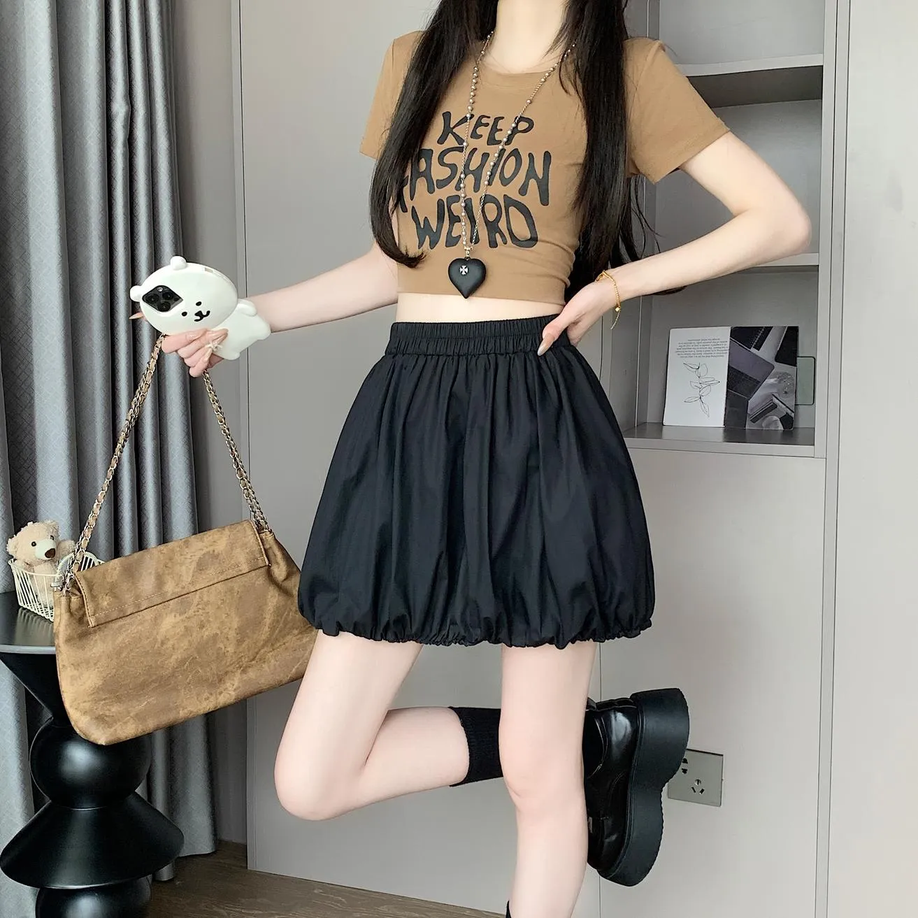 Versatile Elastic-Waisted A-Line Skirt for Women