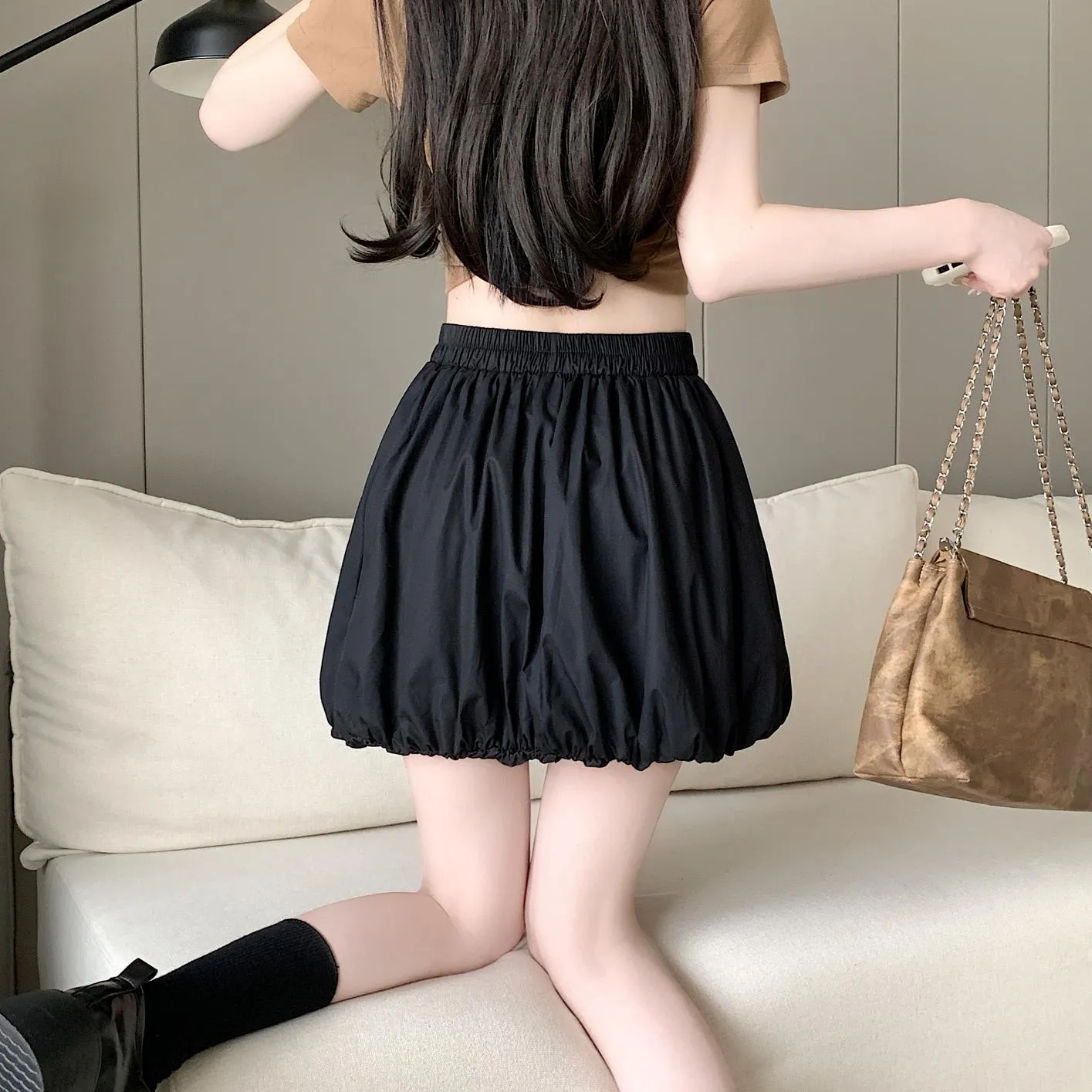 Versatile Elastic-Waisted A-Line Skirt for Women