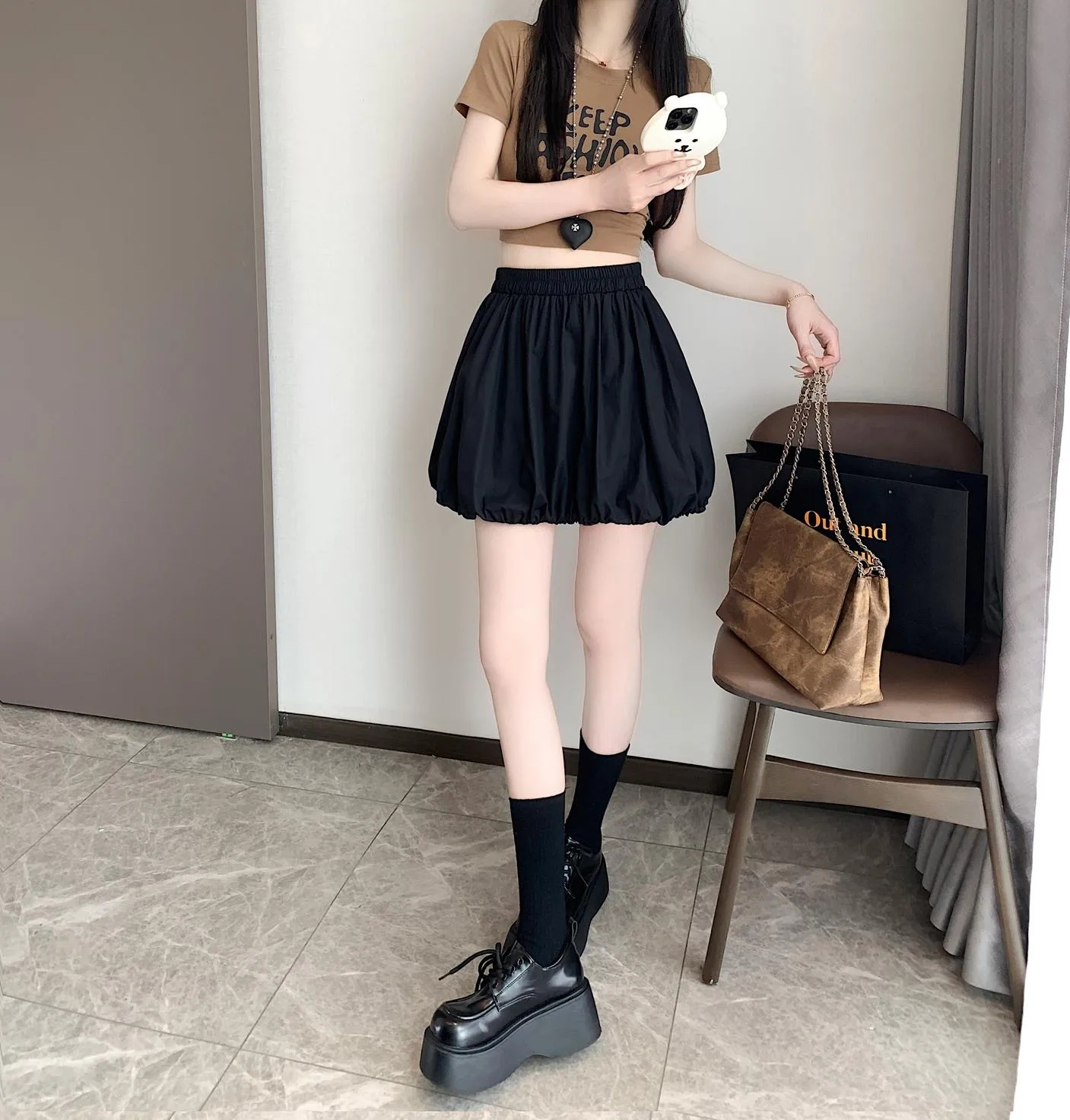 Versatile Elastic-Waisted A-Line Skirt for Women
