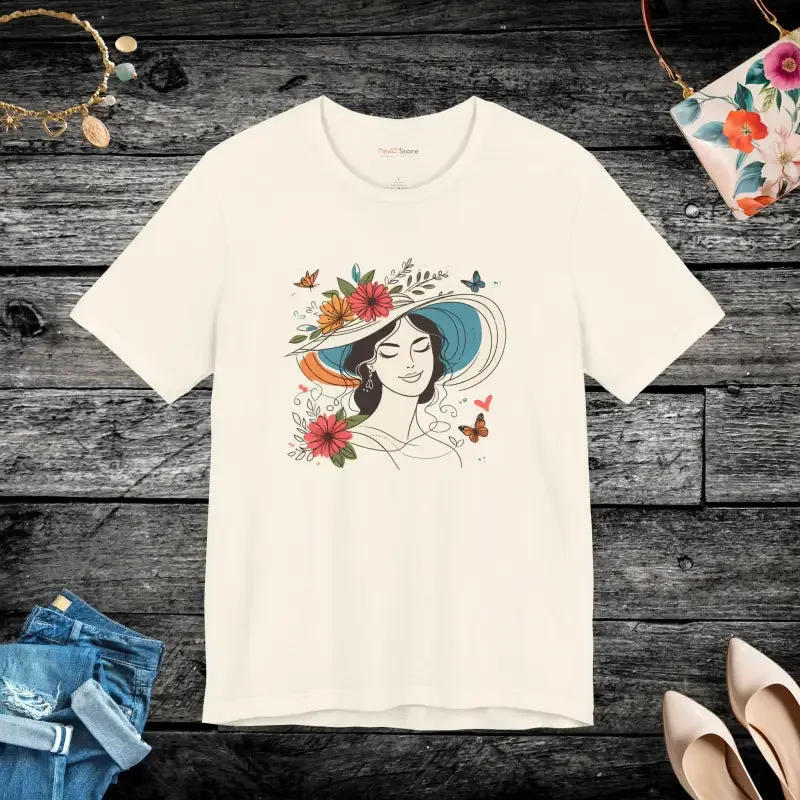 Vibrant Unisex Jersey Tee with Fun Hat and Floral Flair