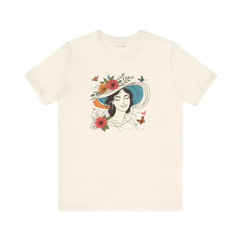 Vibrant Unisex Jersey Tee with Fun Hat and Floral Flair