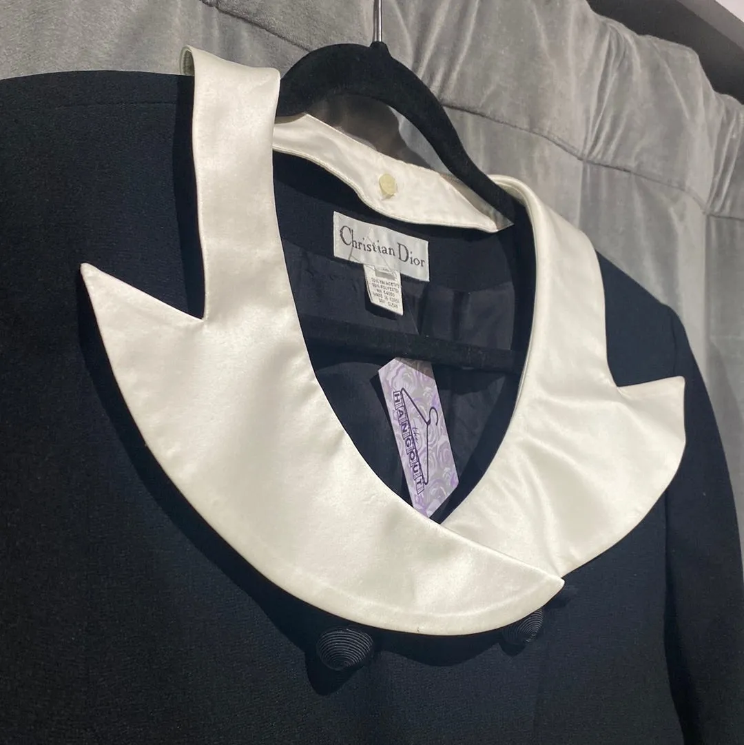 Vintage: Christian Dior Black Jacket with Removable White Collar and Cuffs