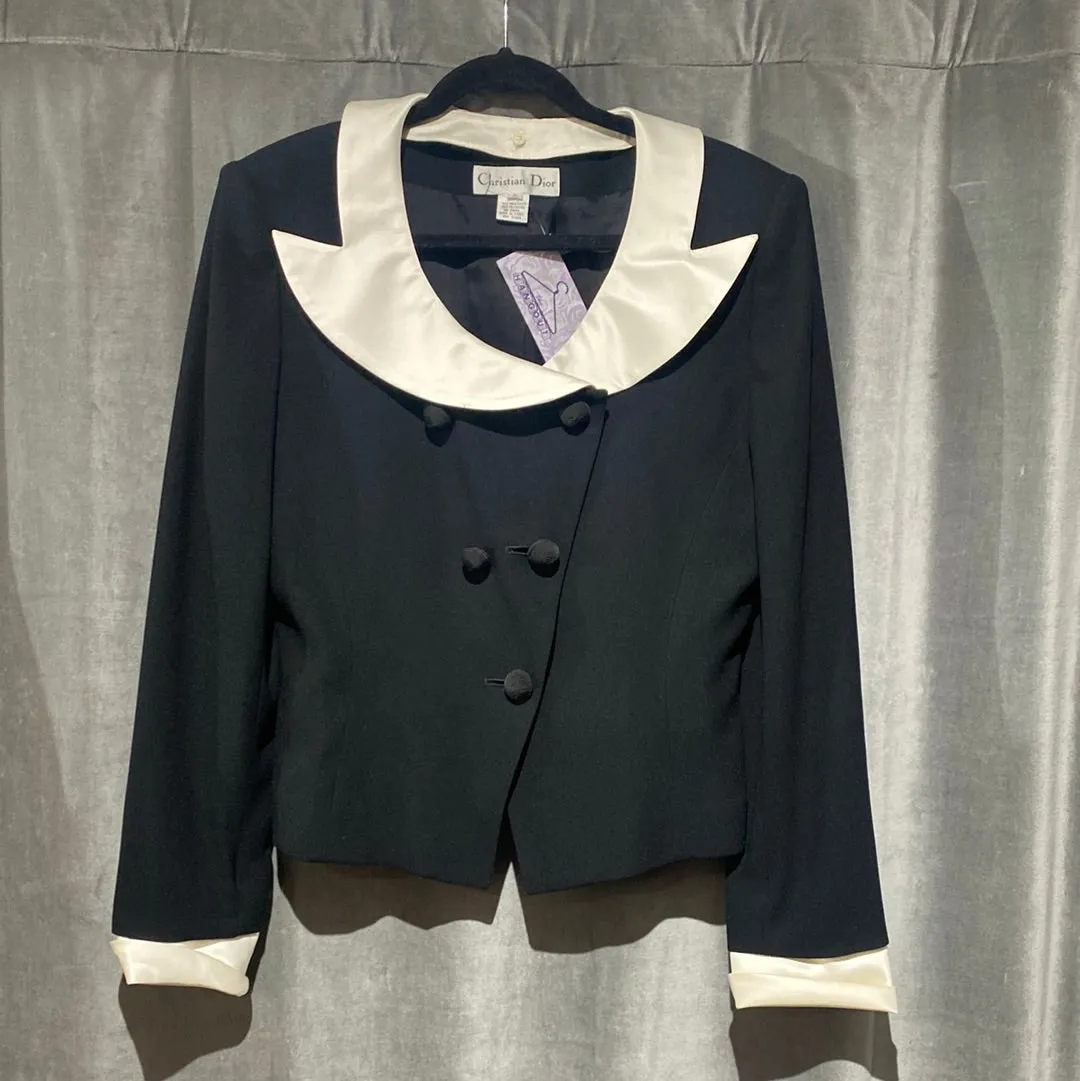 Vintage: Christian Dior Black Jacket with Removable White Collar and Cuffs