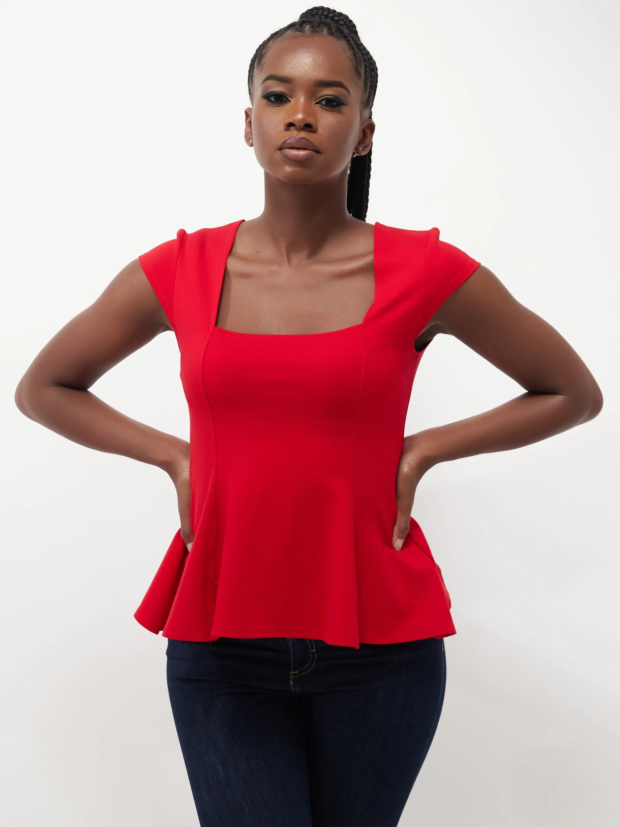 Vivo Ada Peplum Top - Red