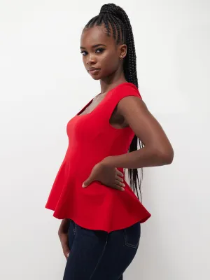 Vivo Ada Peplum Top - Red