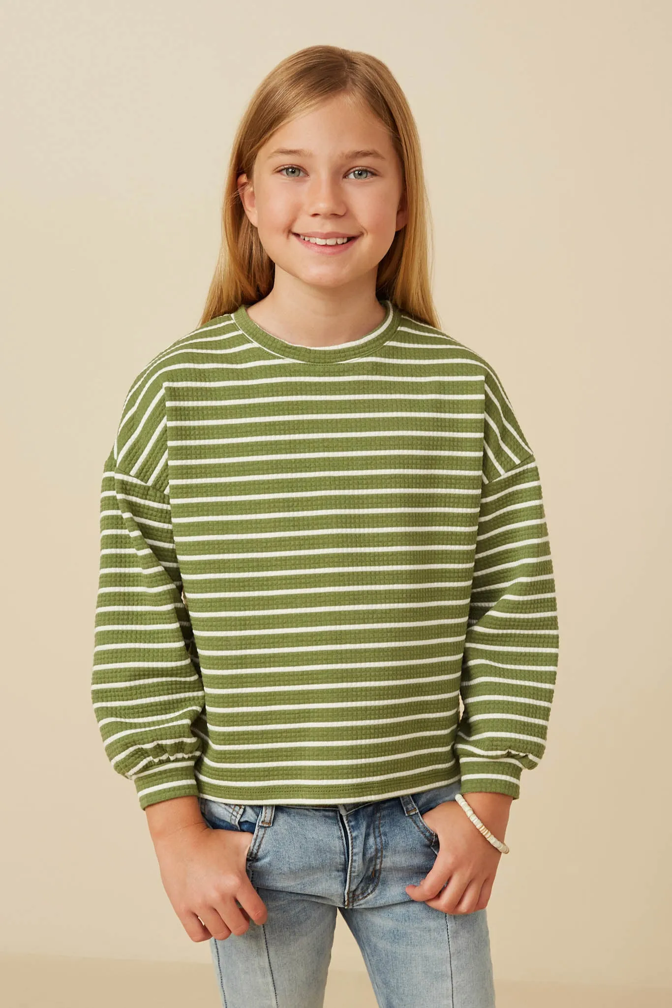 Waffle Textured Striped Drop Shoulder T Shirt