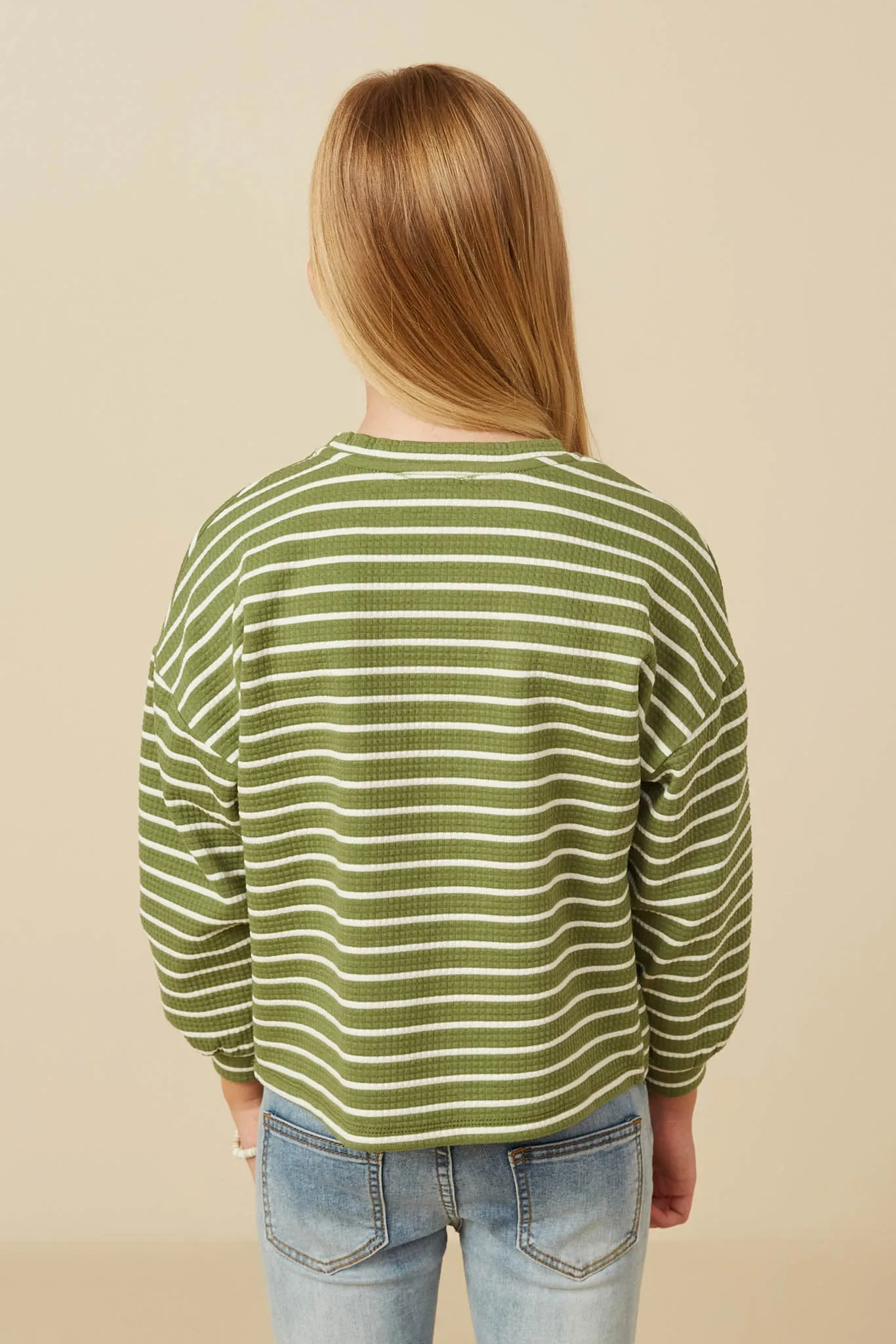 Waffle Textured Striped Drop Shoulder T Shirt