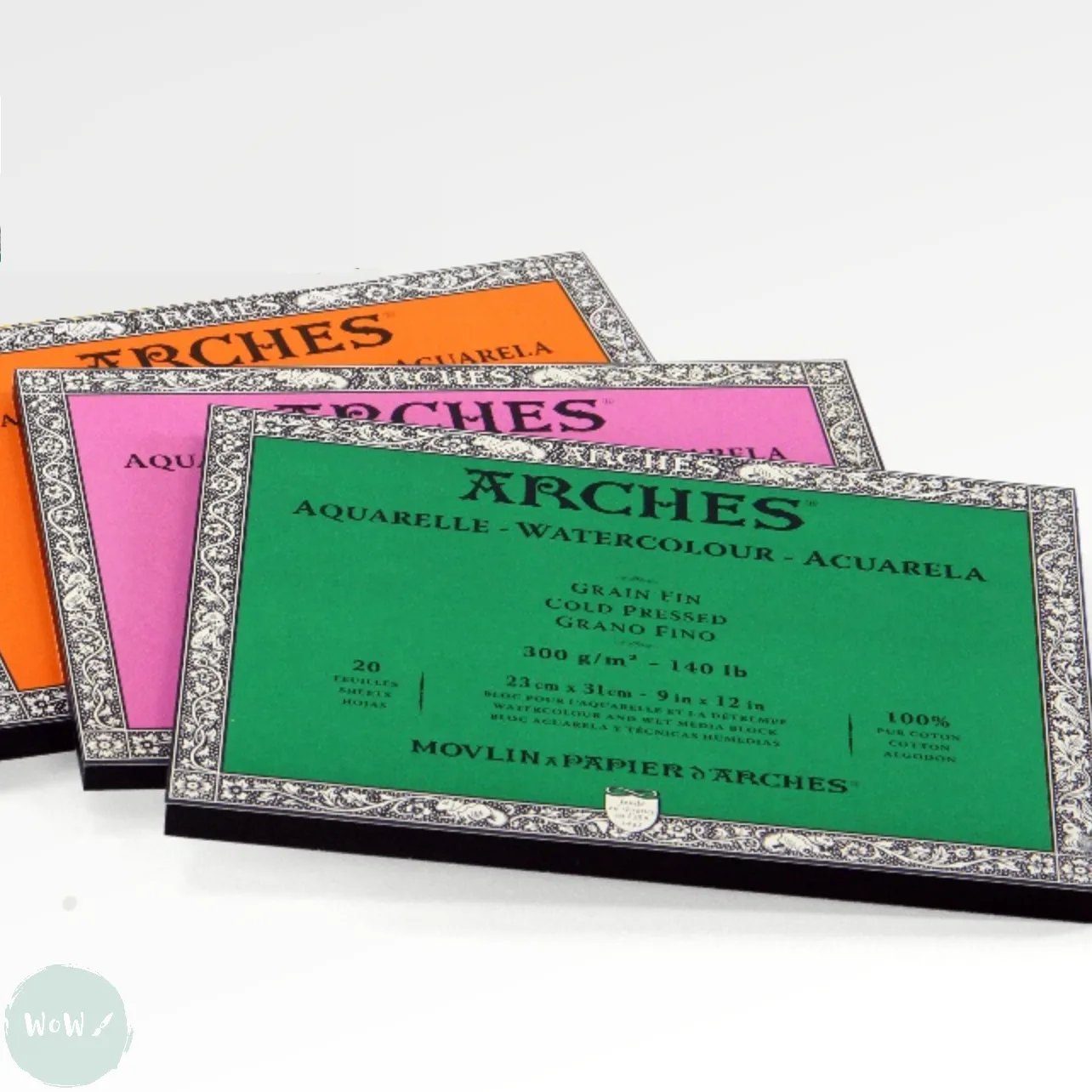 Watercolour Paper - BLOCK - ARCHES Aquarelle -  SATINE (HOT PRESSED / SMOOTH)  140 lb/ 300 gsm WHITE  46 x 61 cm, 18 x 24",