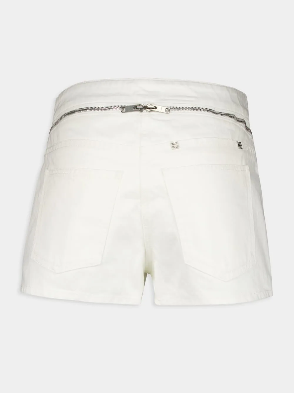 White Denim Shorts with Hip Zips