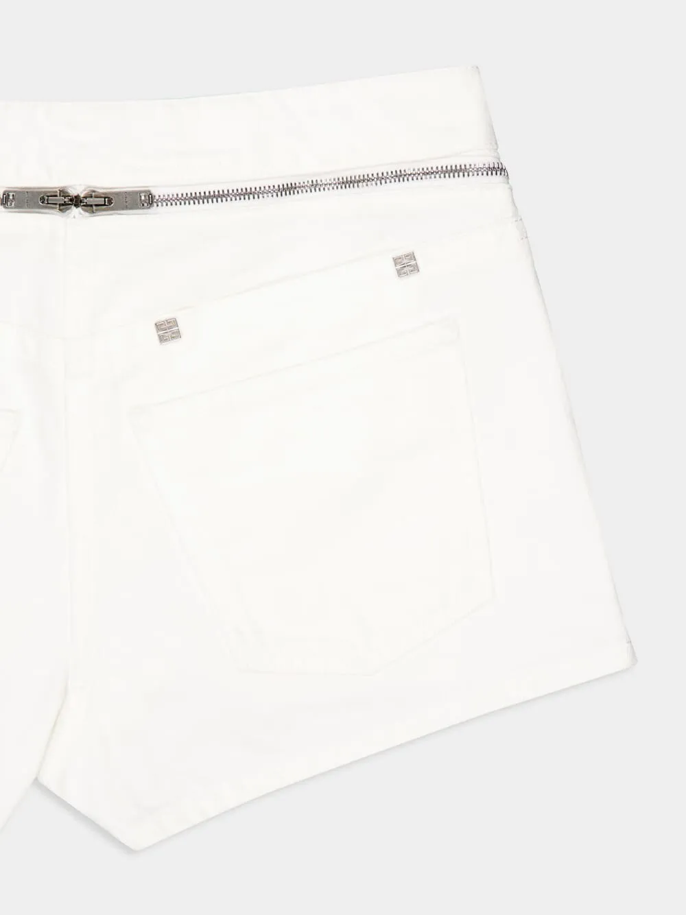 White Denim Shorts with Hip Zips