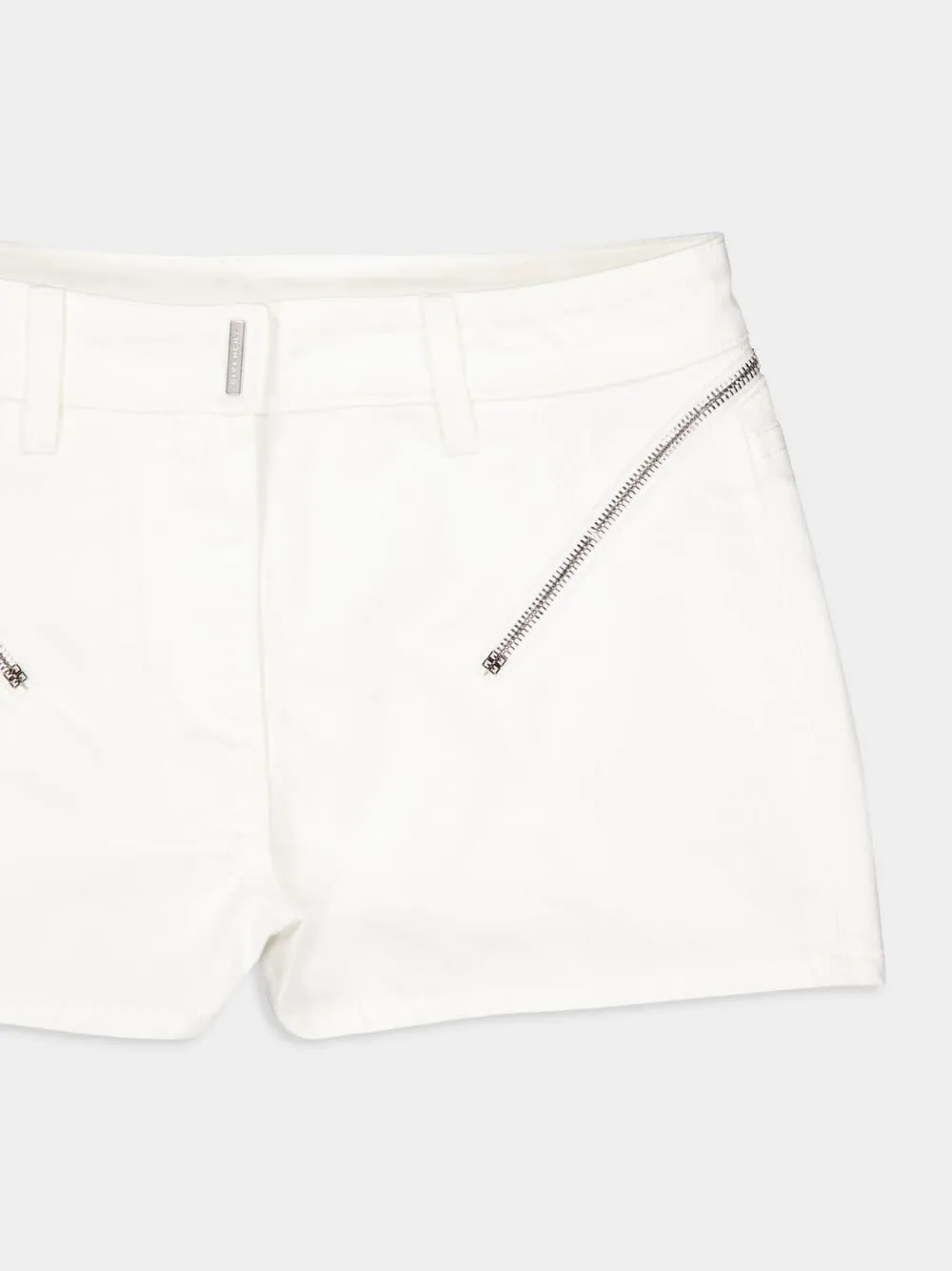 White Denim Shorts with Hip Zips