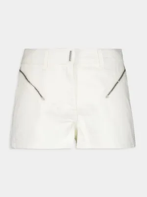 White Denim Shorts with Hip Zips