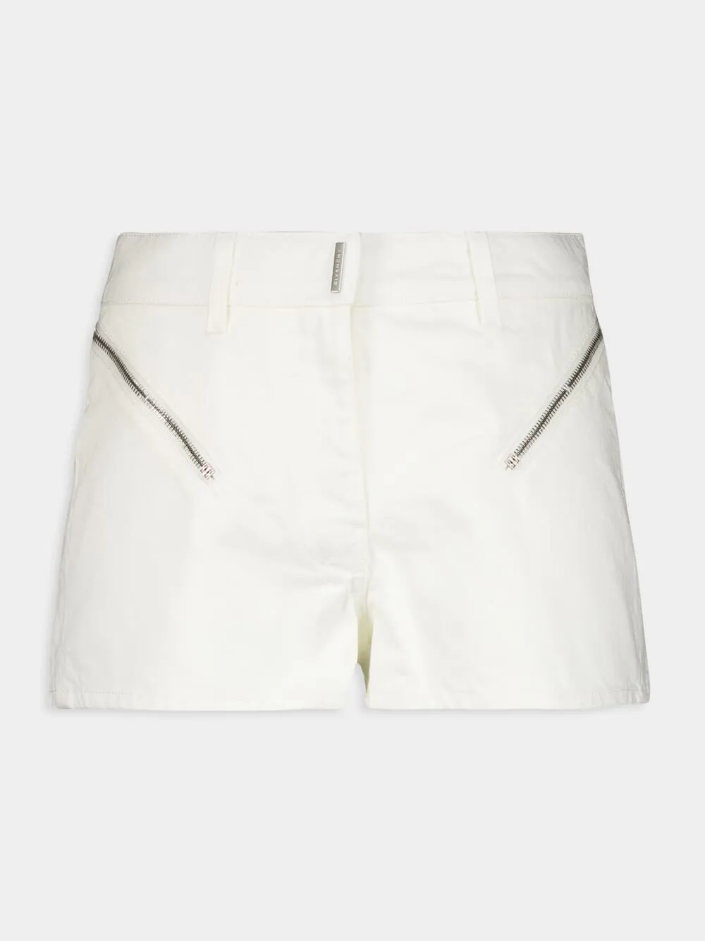 White Denim Shorts with Hip Zips