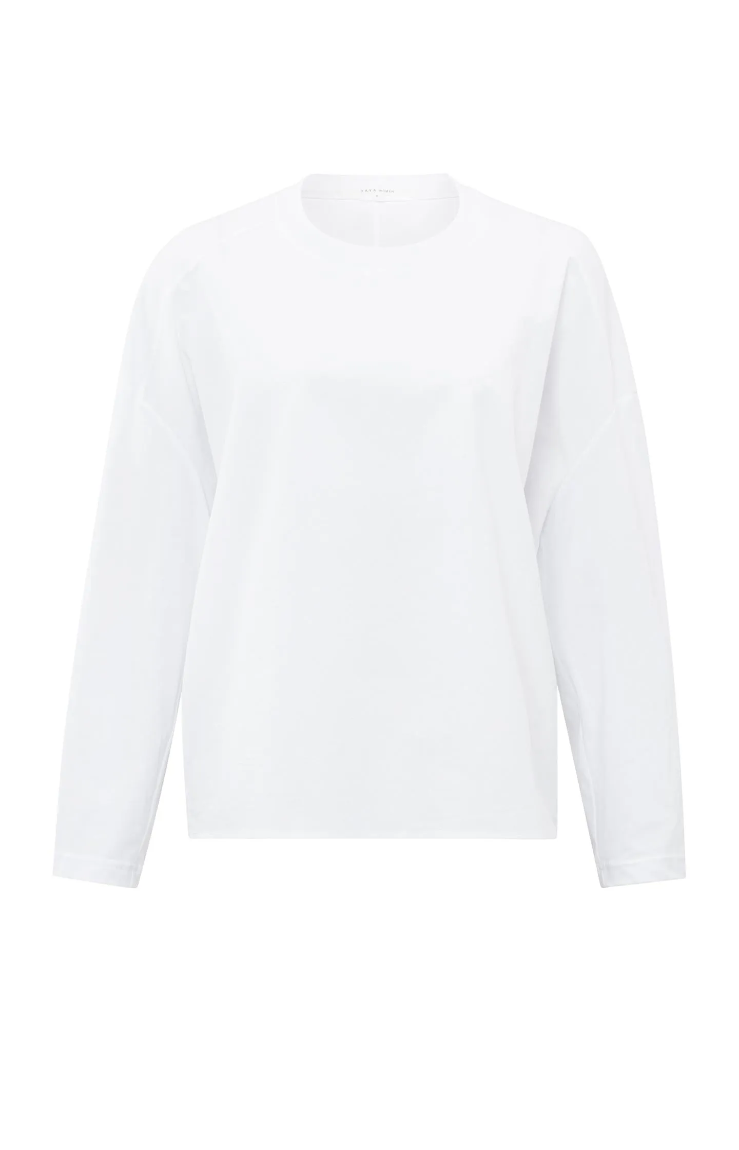 White long-sleeve top with round neck in mixed materials