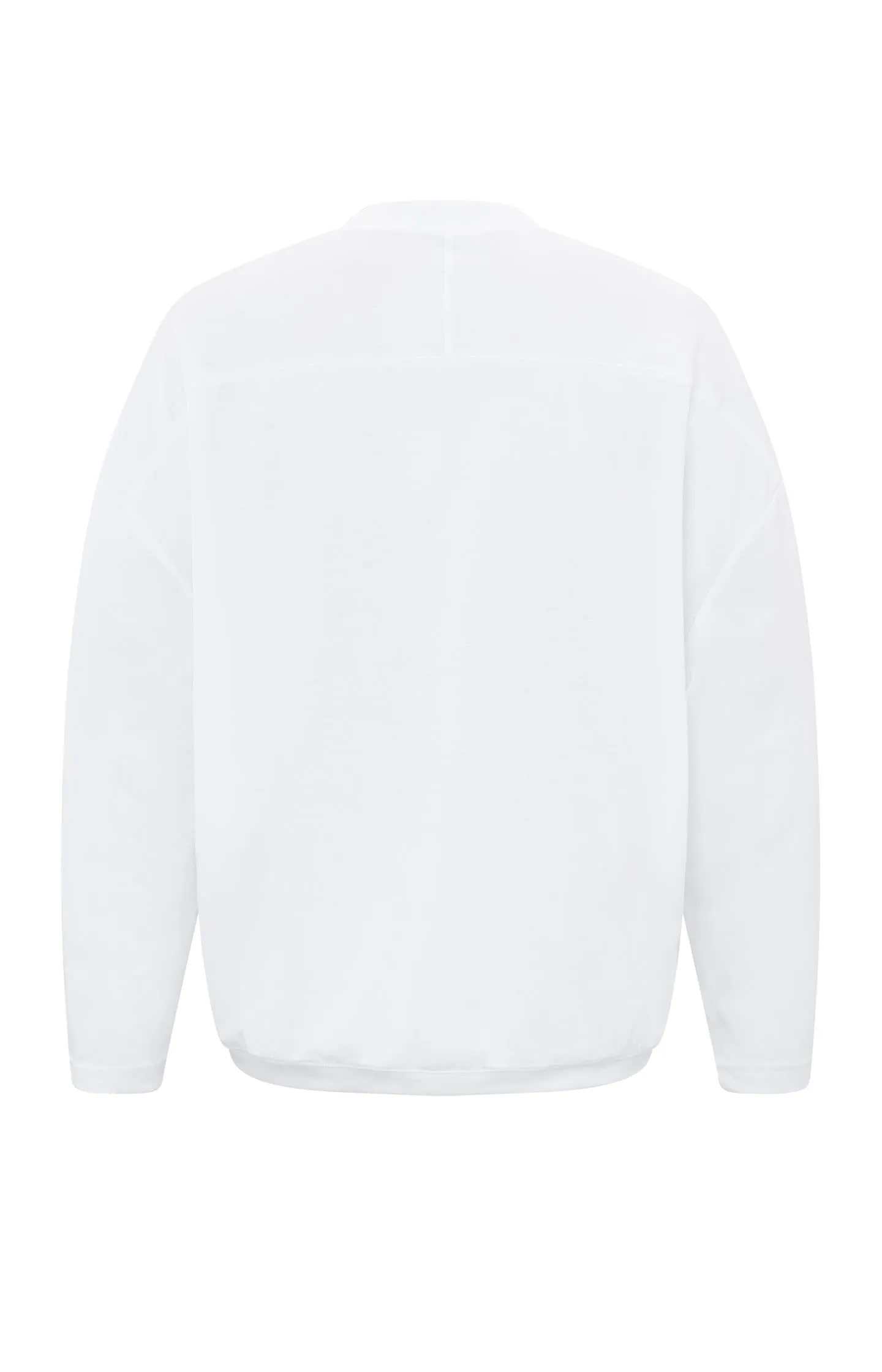 White long-sleeve top with round neck in mixed materials