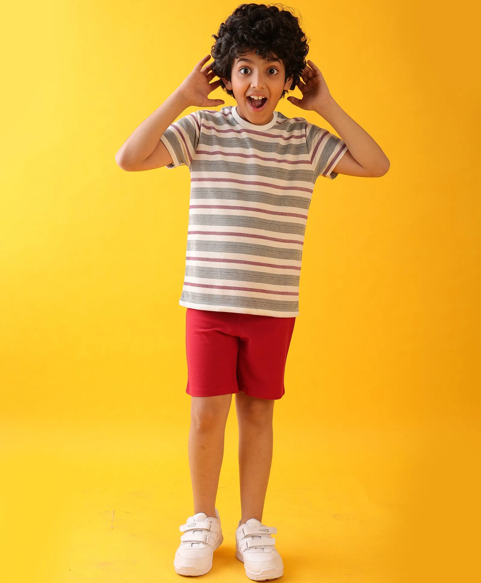 WHITE RED STRIPED MEHROON SUMMER SHORTS - MULTI/RED
