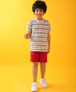 WHITE RED STRIPED MEHROON SUMMER SHORTS - MULTI/RED