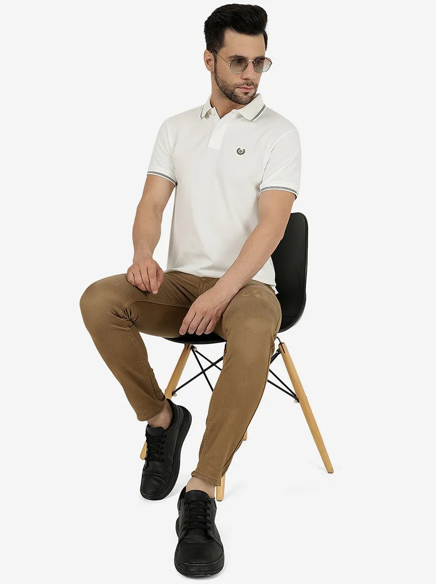 White Solid Slim Fit Polo T-Shirt | Greenfibre