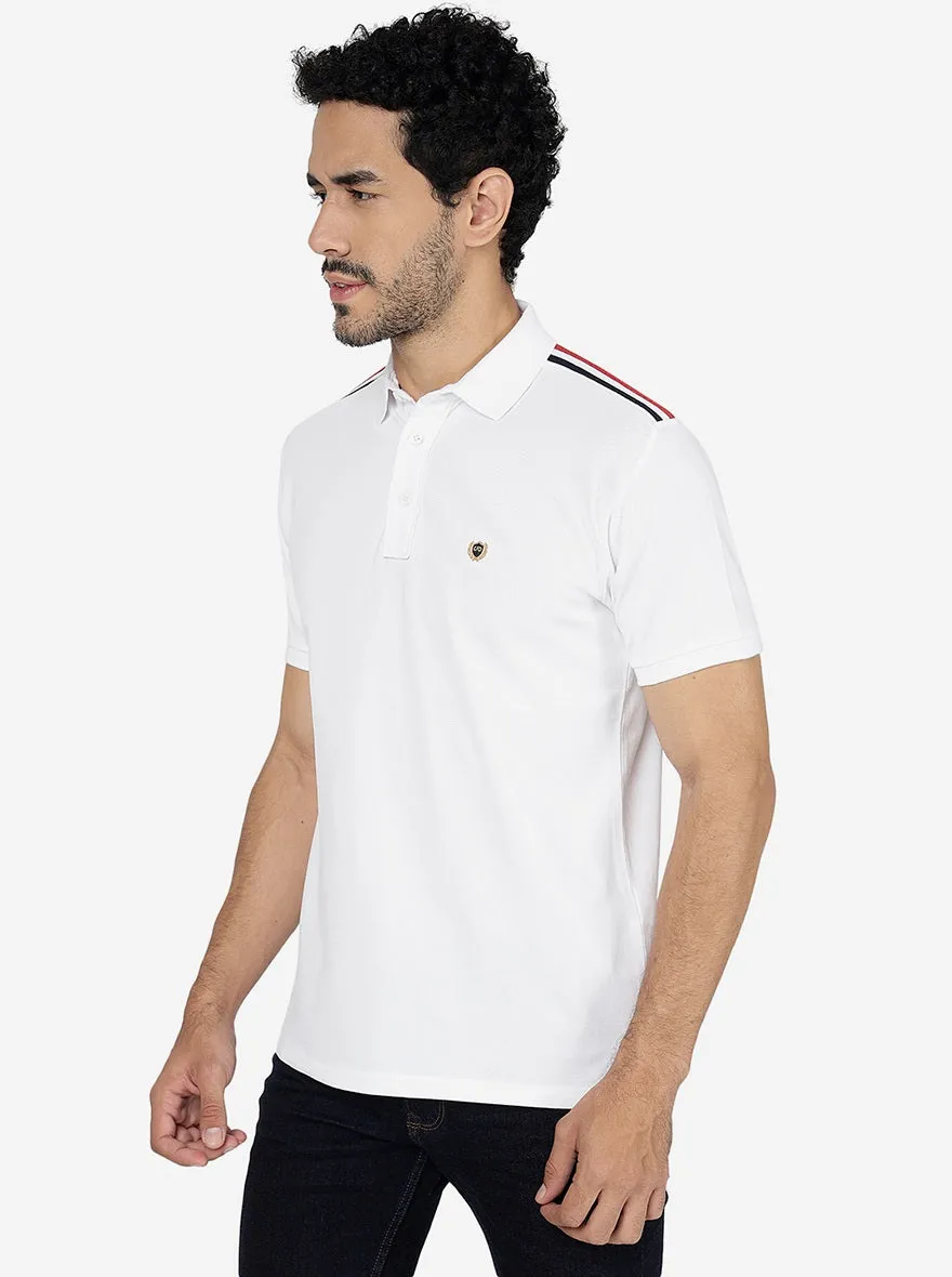 White Solid Slim Fit Polo T-Shirt | JadeBlue