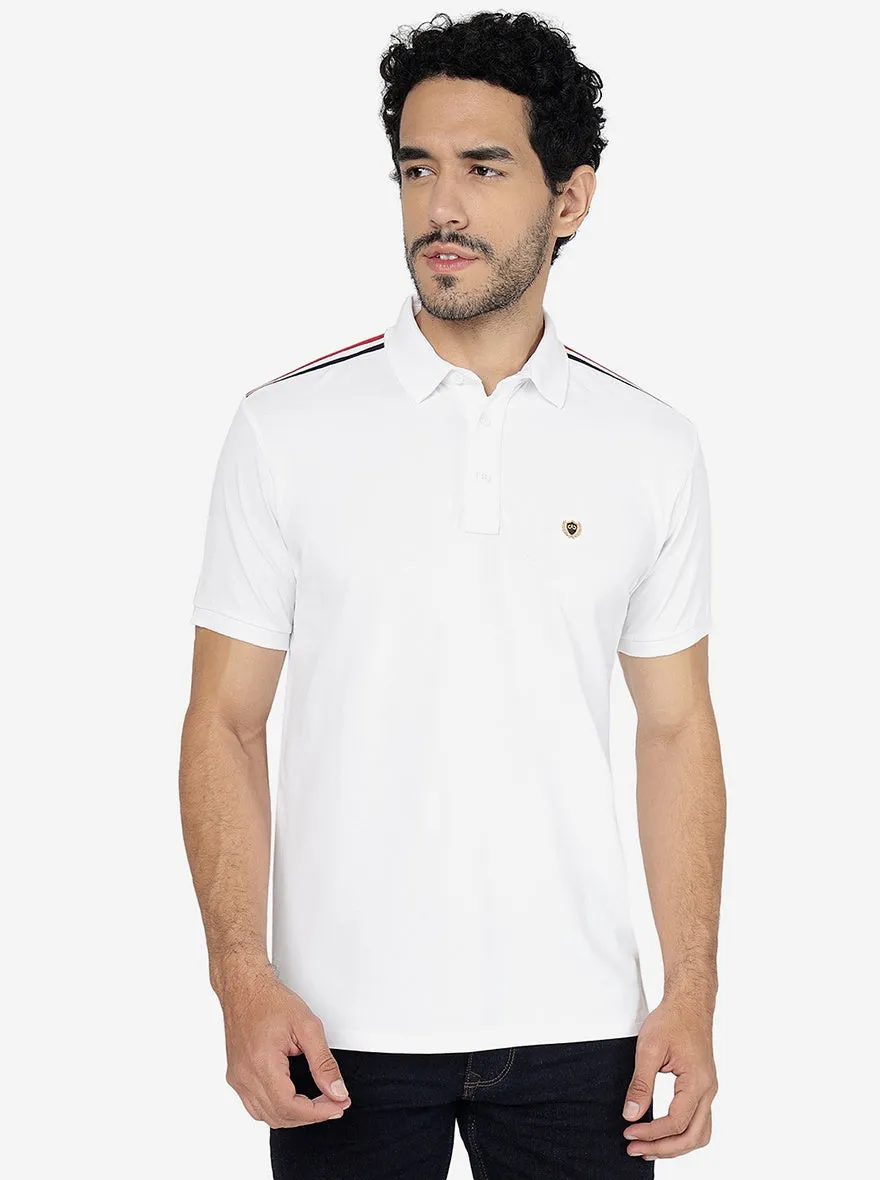 White Solid Slim Fit Polo T-Shirt | JadeBlue