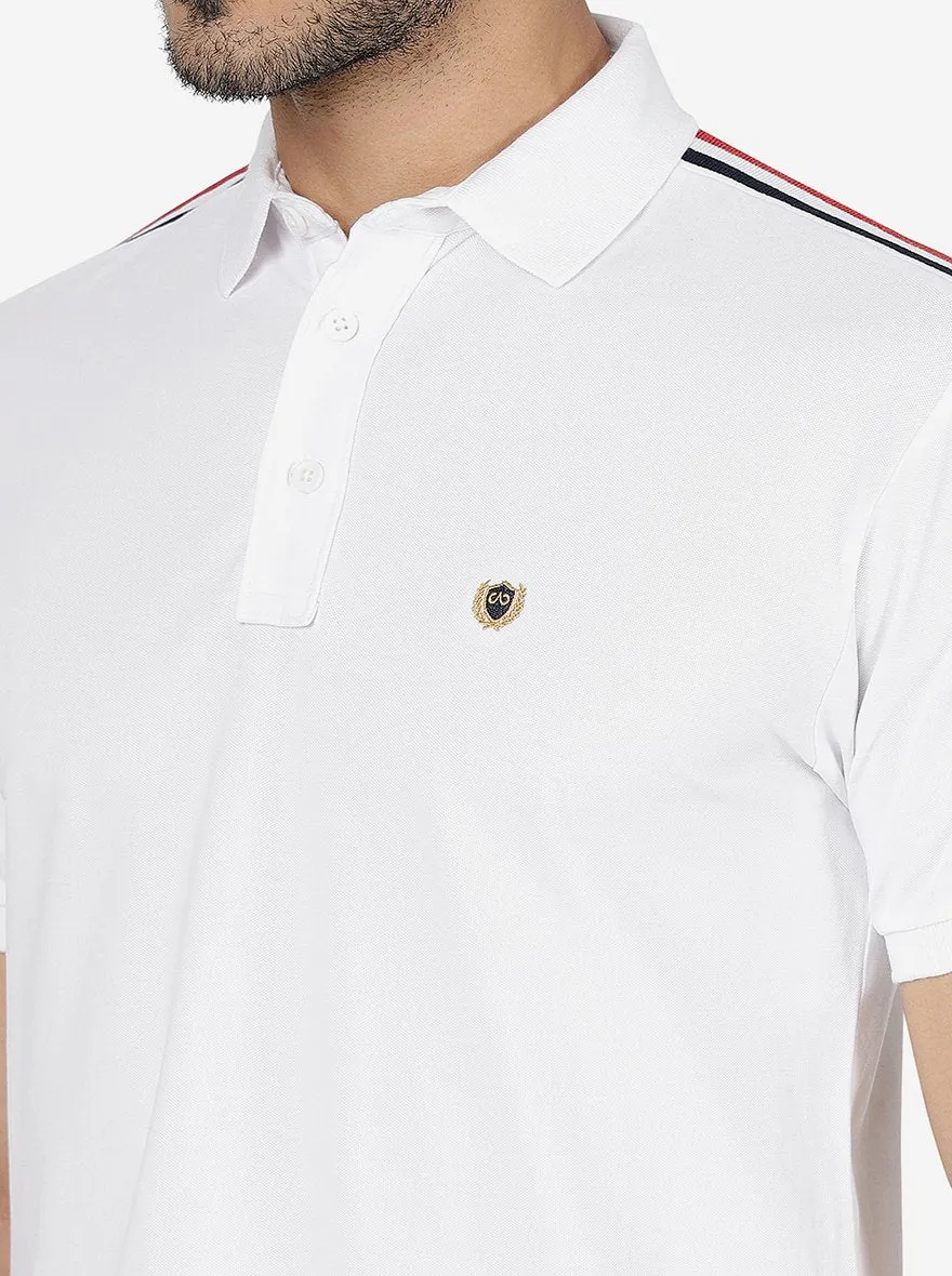 White Solid Slim Fit Polo T-Shirt | JadeBlue