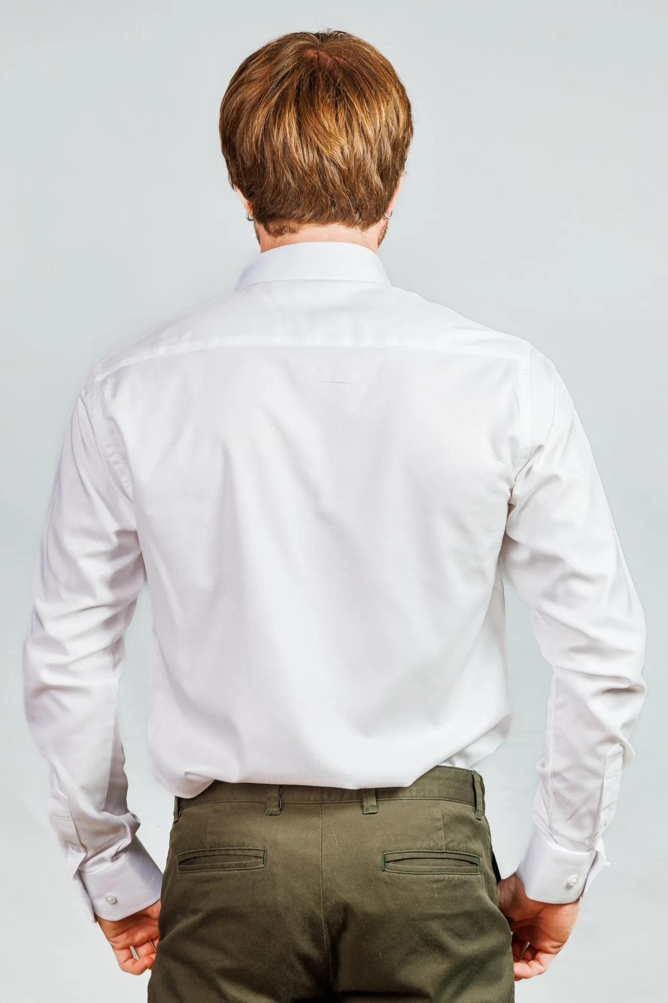 White Textured Spread Collar Shirt
